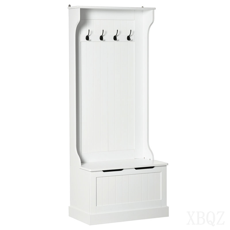 Arbre d'entrée avec portemanteau, banc de rangement et assis, blanc, White