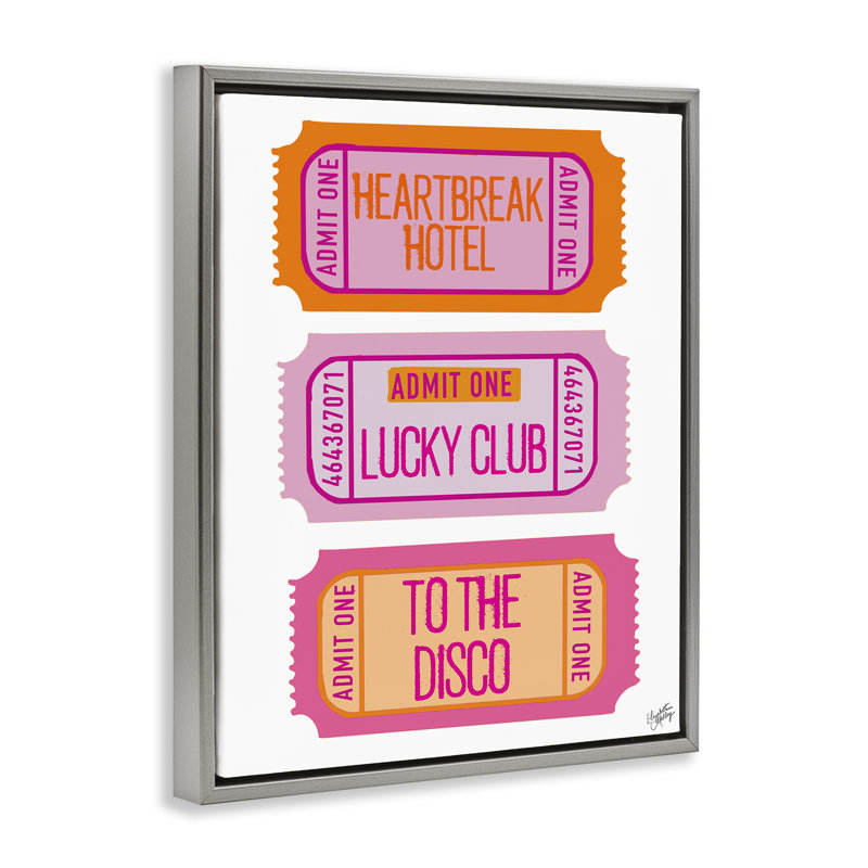 "Disco phrases", art mural encadré flottant brun par Elizabeth Medley, Cadre flottant gris lustré, H 21 po x l 17 po
