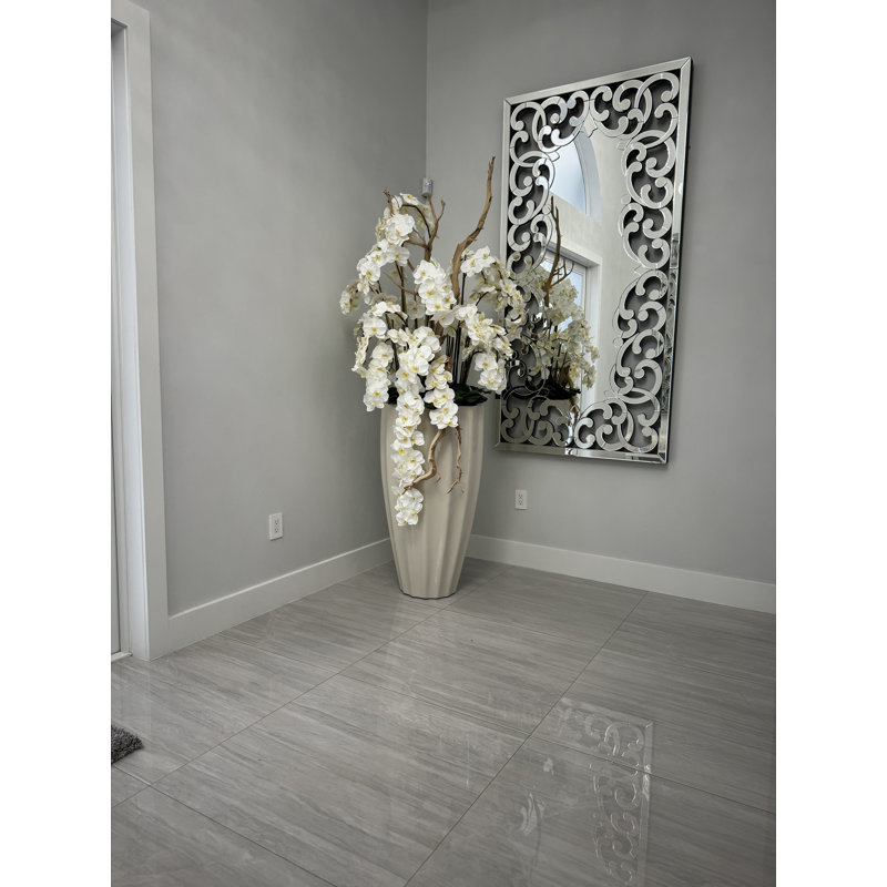 San Jose Planter In Glossy With Cascading Orchids, White, Beige