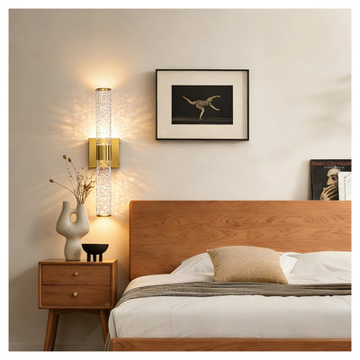 Set of 2 Modern Gold LED Vanity Lights - Dimmable Crystal Bubble Wall Sconces for Bathroom, Bedroom & Living Room Decor
