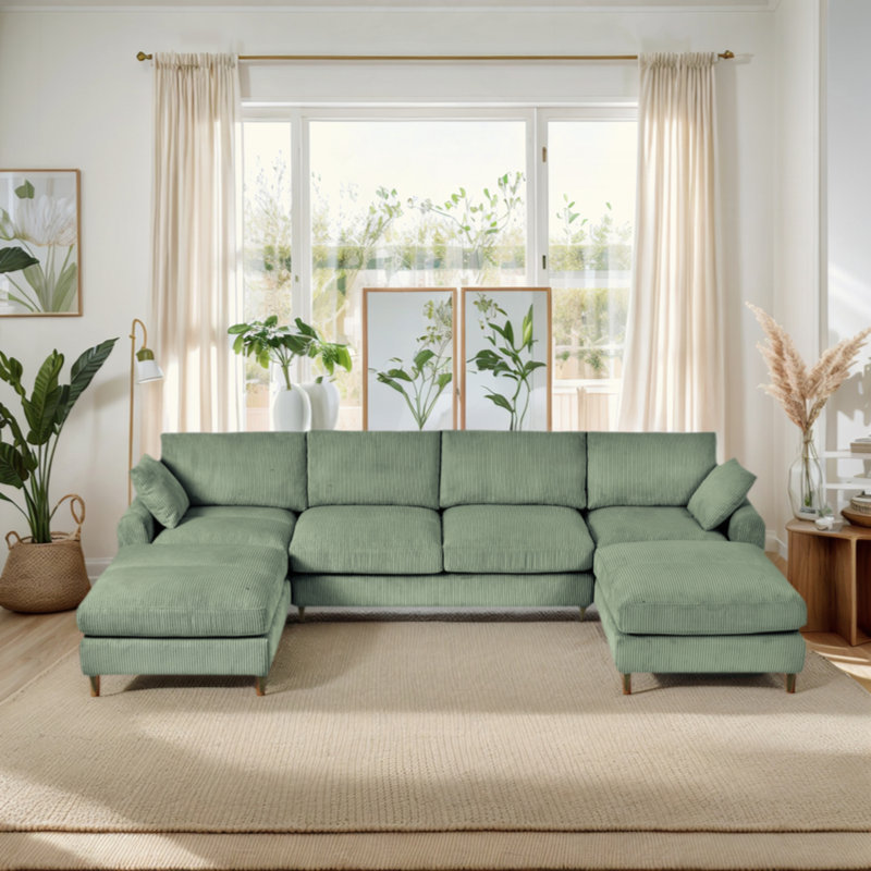 Canapé modulaire moderne en velours côtelé, ensemble de canapé en L convertible en forme de U avec coussin, canapé modulaire surdimensionné avec repose-pieds, convient au salon, au grenier, à un appartement, à 6 sièges