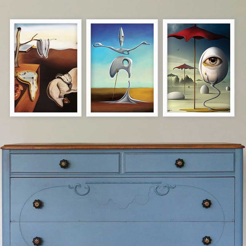 Ensemble de 3 peintures élégantes encadrées décoratives, 13,8 x 17,7 pouces chacune | 100% bois avec cadre 100% polystyrène (épaisseur: 0,8 pouce) | Impression numérique UV, parfaite pour le salon et la décoration intérieure
