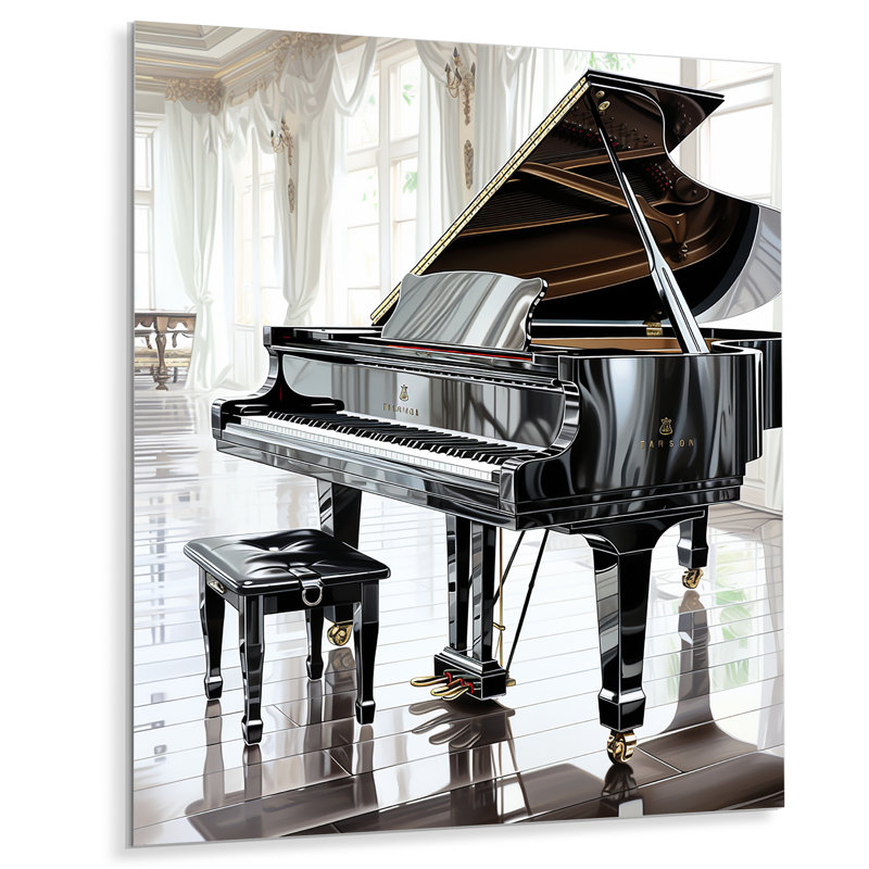 Midnight Black Piano Tranquility I - musique, art mural en métal, H 40 po x l 30 po x P 1,5 po