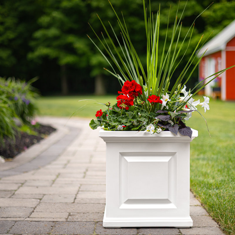 Nantucket Square Resin Planter Box with Water Reservoir, White, 16'' H x 16'' W x 16'' D, 1