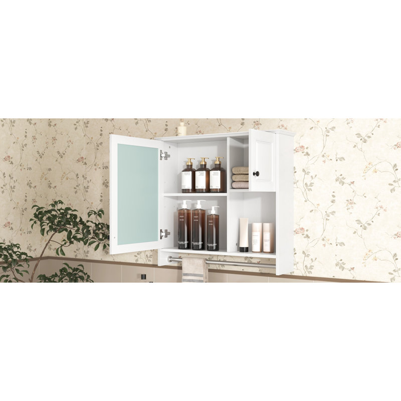 Armoire de salle de bain blanche avec miroir - 2 tablettes réglables montées pour le rangement des articles de toilette et accessoires