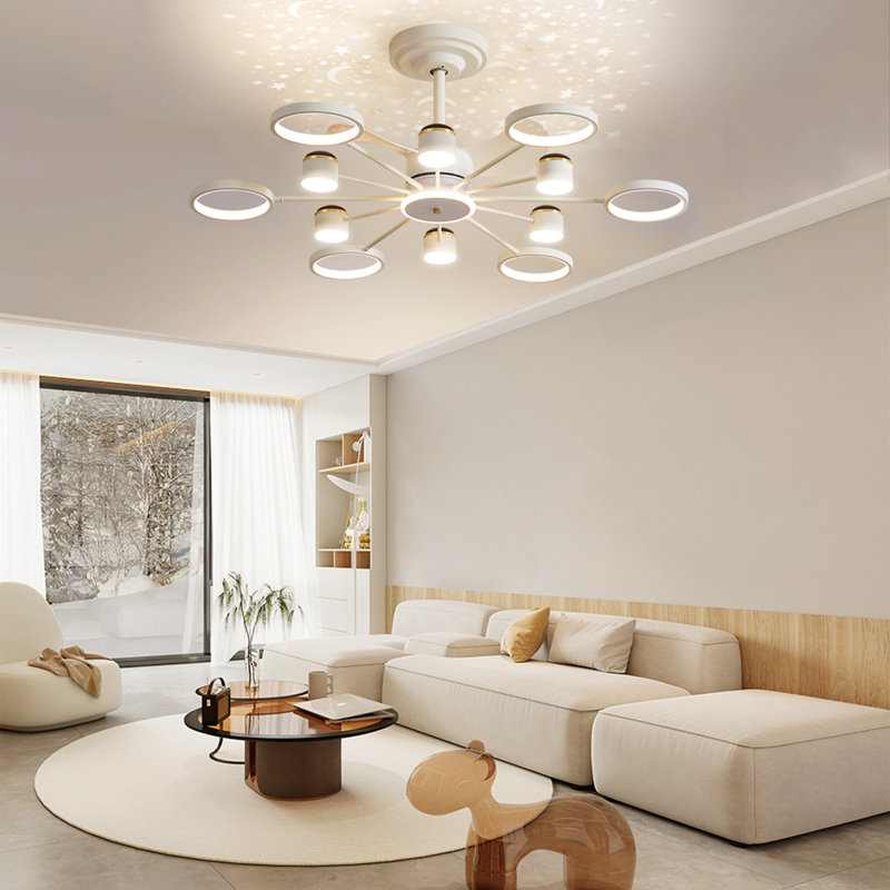 Ventilateur de plafond 49,2 "à DEL avec lumière et télécommande avec ciel étoilé, Blanc