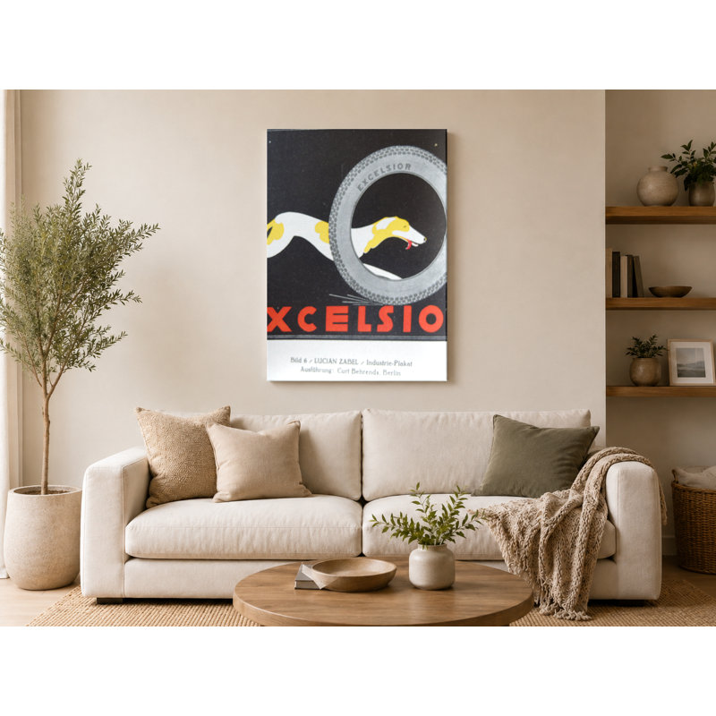 Excelsior Tires Greyhound 1920s - Art Deco Vintage, affiche sur toile - art mural sur toile, 14" H x 11" W