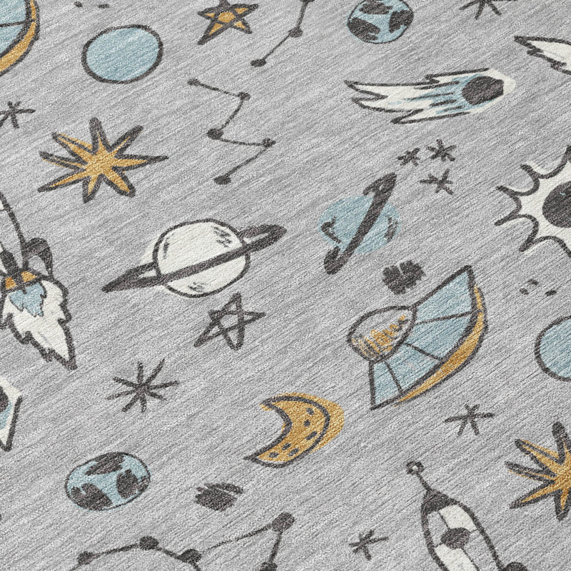 Machine Washable Indoor/Outdoor Chantille ACN2580 Kids Rug, Silver, 9' x 12'