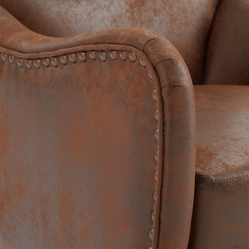Adetola 27" Wide Polyester Wingback Chair, Brown Microfiber