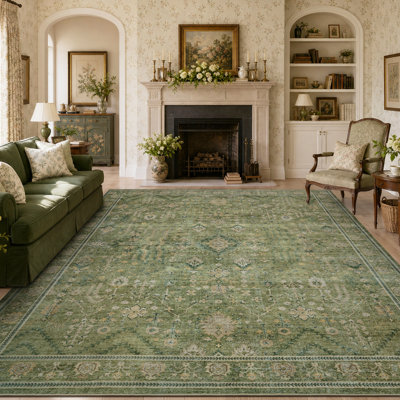 Traditional Distressed Medallion Washable Non-Slip Area Rug