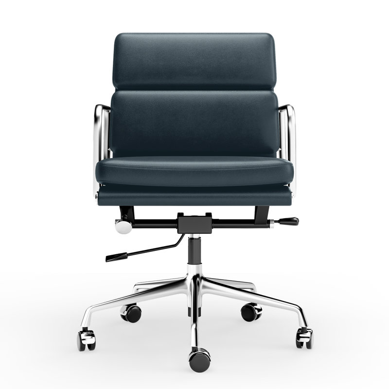 Genuine Leather Office Chair, Conference Chair With Ergonomic Lumbar Back Support, Blue