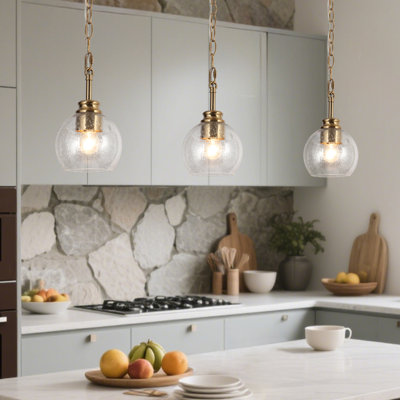1 - Light Single Gold Pendant with Globe Glass Shade(1-Set)