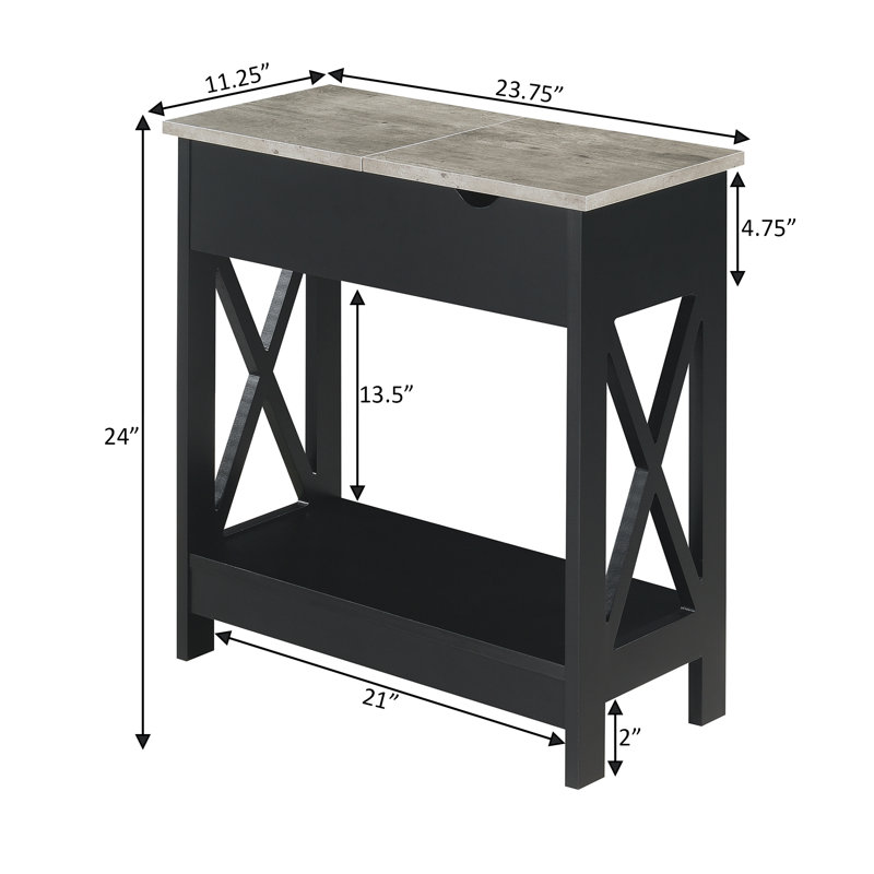 Gerde End Table and Built-In Outlets, Faux Birch/Black