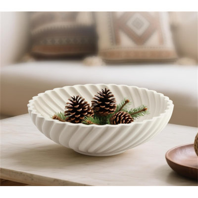Bol décoratif en céramique de 10 po - Bol à fruits élégant pour comptoir de cuisine - Bol à clés pour la décoration de la table d'entrée - Grands bols décoratifs pour la décoration intérieure - Modern Home Decor Accents - blanc