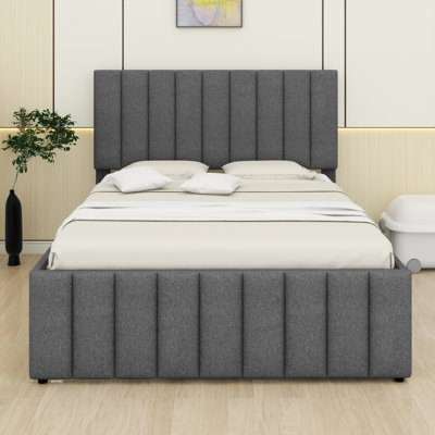 Upholstered Platform Bed With Trundle And 3 Drawers