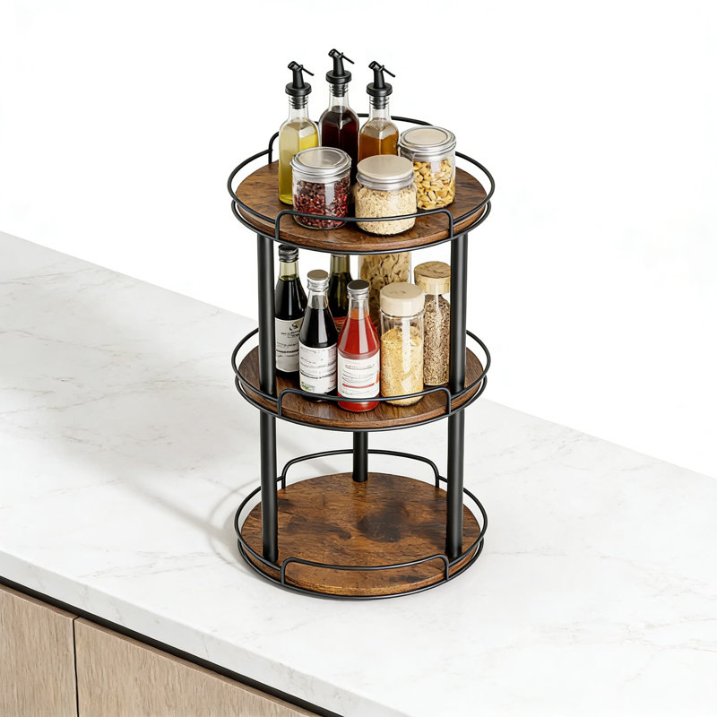Organisateur de plateau tournant en bois à 3 niveaux pour armoire de cuisine et comptoir, support à épices de 10,2 pouces pour garde-manger, salle de bain et rangement de table