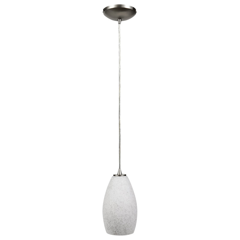 Luminaire suspendu à 1 lumière Carballo, Acier brossé, Pierre blanche