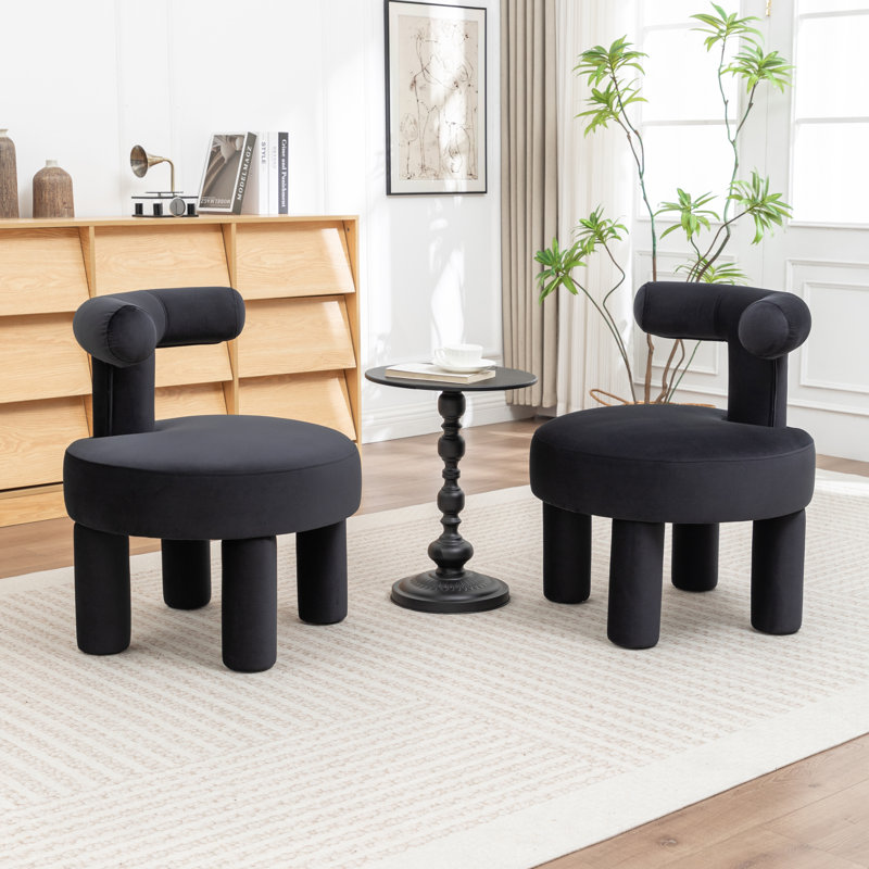 Fauteuil demi-tonneau en velours Bula, Noir, Velours velours