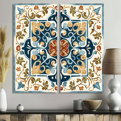 Mediterranean Tiles In Retro Blue VIII - Abstract Tile Canvas Wall Art
