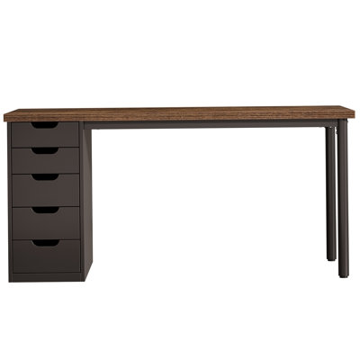 47-Inch Modern Computer Desk With 5 Drawers & Reversible Cabinet, Rustic Brown & Black, Ideal For Small Spaces And Home Offices