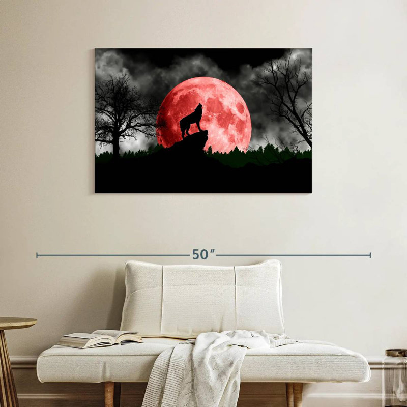 Loup et lune, H 26 po x l 39 po