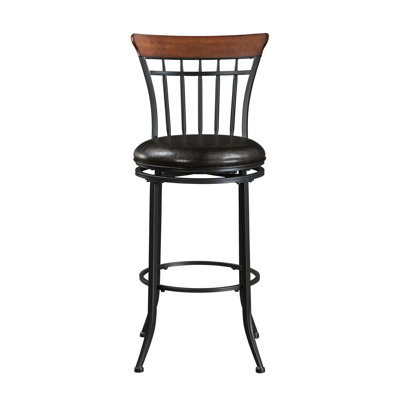 Chaise pivotante à hauteur de bar Kaylor 360, métal noir, revêtement en similicuir brun, capacité de poids de 250 lb, siège en métal de la salle à manger, H 22 po x 23,5 po et 45 po, surface