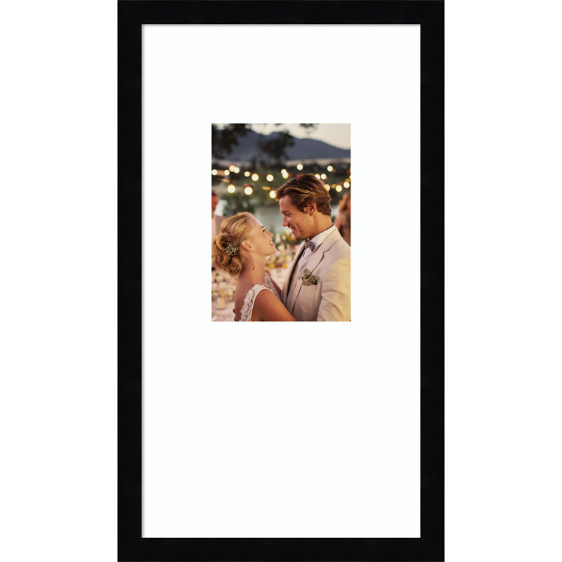 Svelte Wood Picture Frame, Svelte Noir Black Smooth Bright White, 10x18 Matted to 5x7