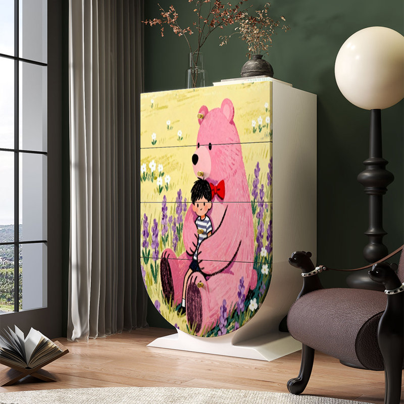 Armoire à quatre tiroirs en bois massif à motifs de dessins animés