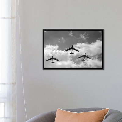 1950s Three B-52 Stratofortress Bomber Airplanes In Flight Formation As Seen From The Ground Directly Over Head by Vintage Images - Gallery-Wrapped Canvas Giclée
