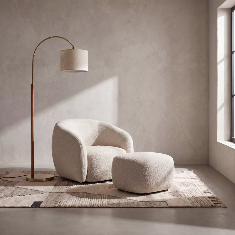 Lampadaires arqués pour salon en bois de noyer massif avec télécommande et ampoule ambre, Noyer
