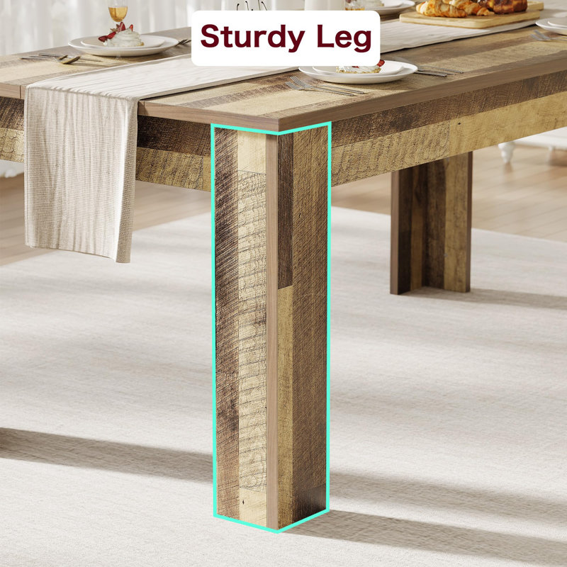 Table de cuisine de 63 po pour 4 à 6 personnes, table de salle à manger de ferme avec structure épaisse et pieds triangulaires, base en bois robuste