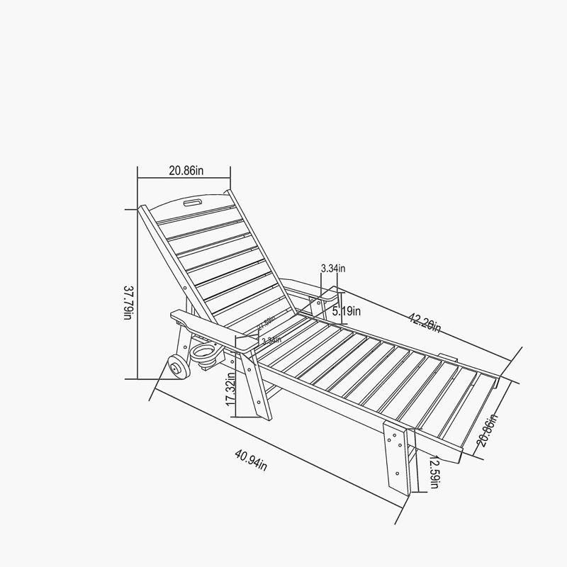 Lounge Chair Outdoor with Wood Texture, Oversized Chaise Lounge Chair with 5 Positions,HDPE,Patio Lounge Chair with Wheels & Cup Holder for Pool, Deck, Poolside