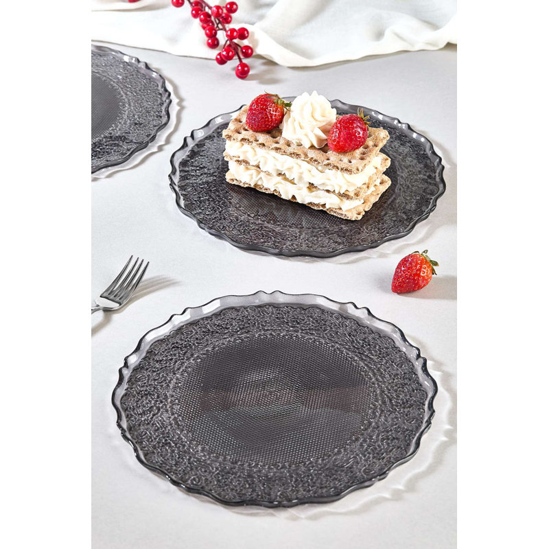 Ensemble d'assiettes à dessert noir élégant (6 pièces), 8,3 po x 8,3 po | 100% verre, va au lave-vaisselle, parfait pour servir les desserts et les hors-d'œuvre | Conception durable et élégante pour toutes les occasions
