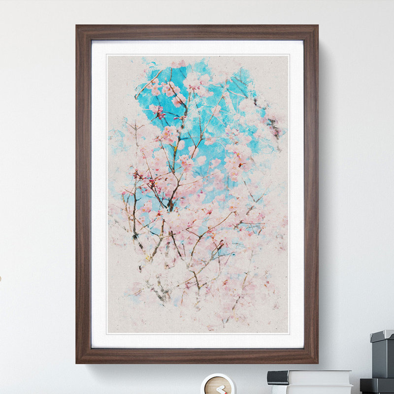 Branches of a Cherry Blossom Watercolour - Picture Frame Graphic Art, 65cm H x 48cm W x 2cm D, Walnut