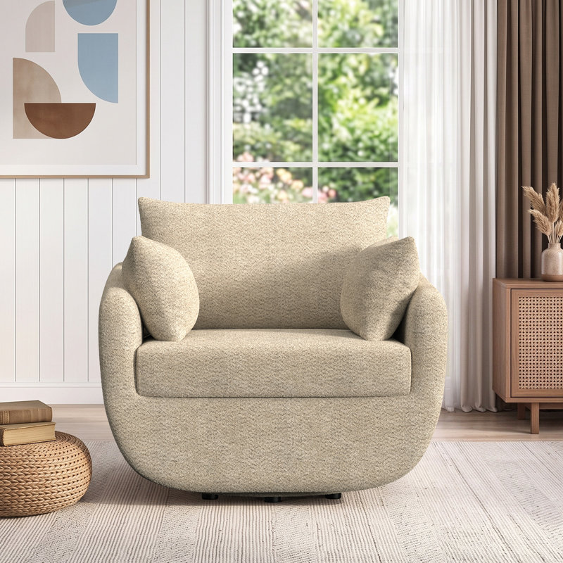 Rayel 40 "Width Swivel Single Chair Sits Deep And Comfortable, Camel Polyester