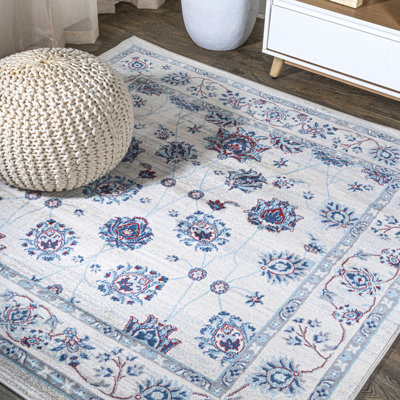 Hatha Modern Persian Vintage Moroccan Traditional Ivory/Blue/Red Rug