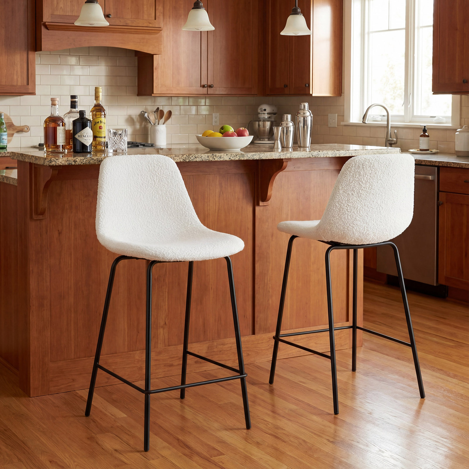 Kavi Bar and Counter Stool, White Boucle, Counter Stool (24" Seat Height)
