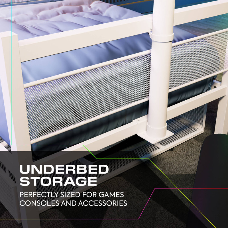 X Rocker Basecamp RGB Single Gaming TV Bed with App Controlled LED Lights - White
