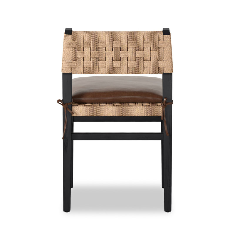 Hamlin Leather Dining Chair, Distressed Black Ash