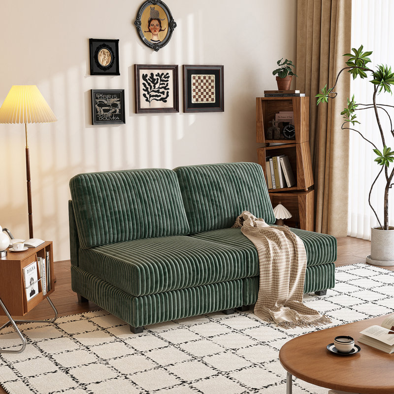Canapé à deux places en velours côtelé doux pour un salon confortable et un usage quotidien élégant., Vert