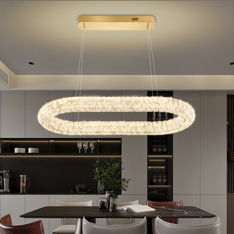 31.5'' Gold Ring Pendant Light For Kitchen Island Modern Linear Oval Crystal Chandeliers 