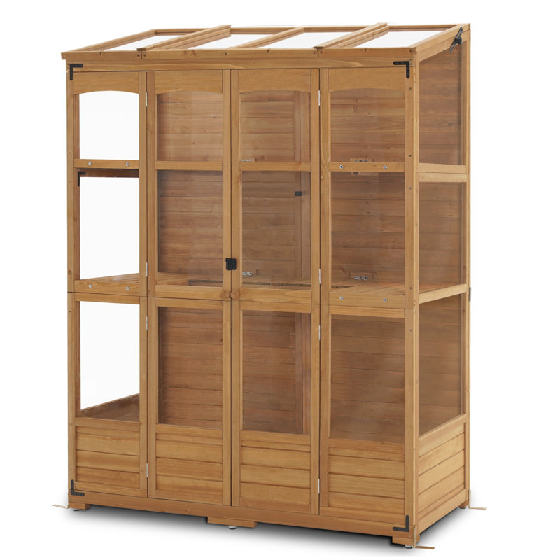 Natural Fir Wood Walk-In Greenhouse with Openable Roof