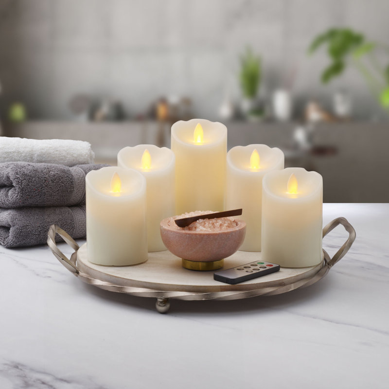 Unscented Realistic-Flame LED Wax Pillar Candles