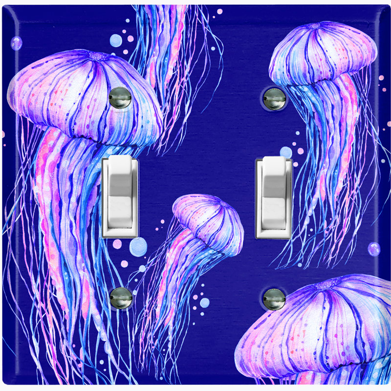 Jelly Fish Pink Party Dark Blue Nautical & Beach 2 - Gang Toggle Light Switch Standard Wall Plate