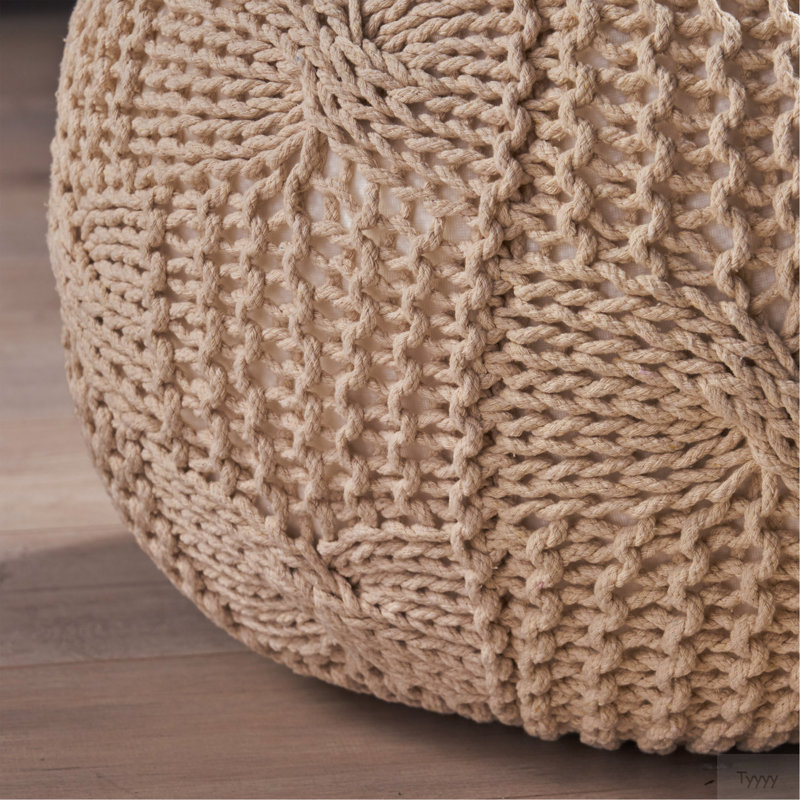 Pouf rond en coton Bordeaux, beige, Beige