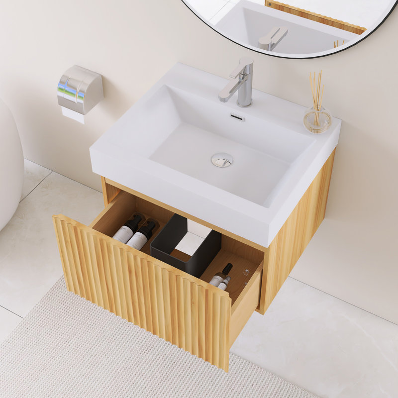 Meuble-lavabo simple 24 po avec plateau intégré en résine blanche 24 po, 24"