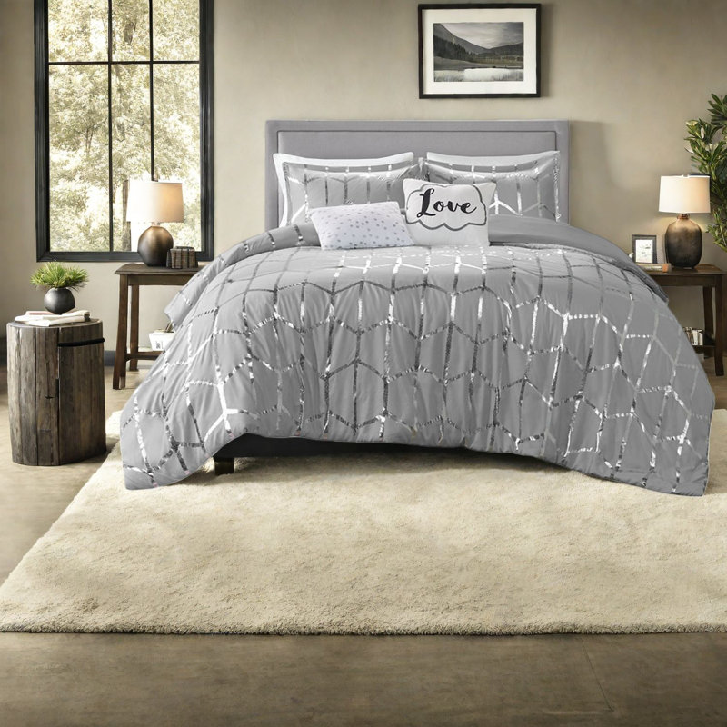 Ensemble de literie gris élégant en polyester ultra-doux de style moderne pour le confort de la chambre à coucher
