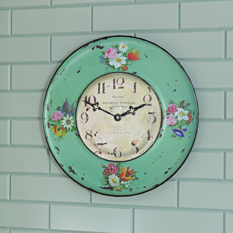 Myrobalan Pastel Green Floral Wall Clock - 36cm