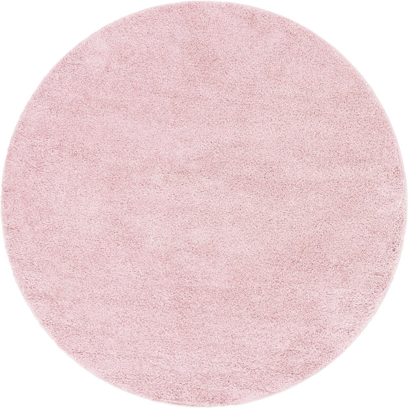 Tapis rose en polypropylène tissé à la machine à poils longs Fragos, Rond 6 pi