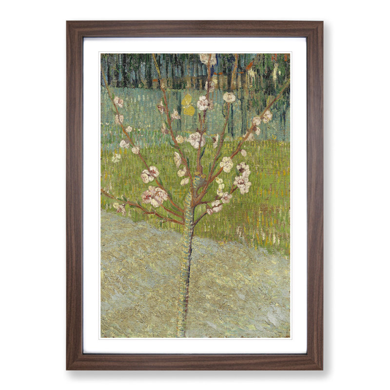 Peach Tree in Blossom by Vincent Van Gogh - Picture Frame Painting on MDF, Walnut Framed, 48cm H x 36cm W x 2cm D